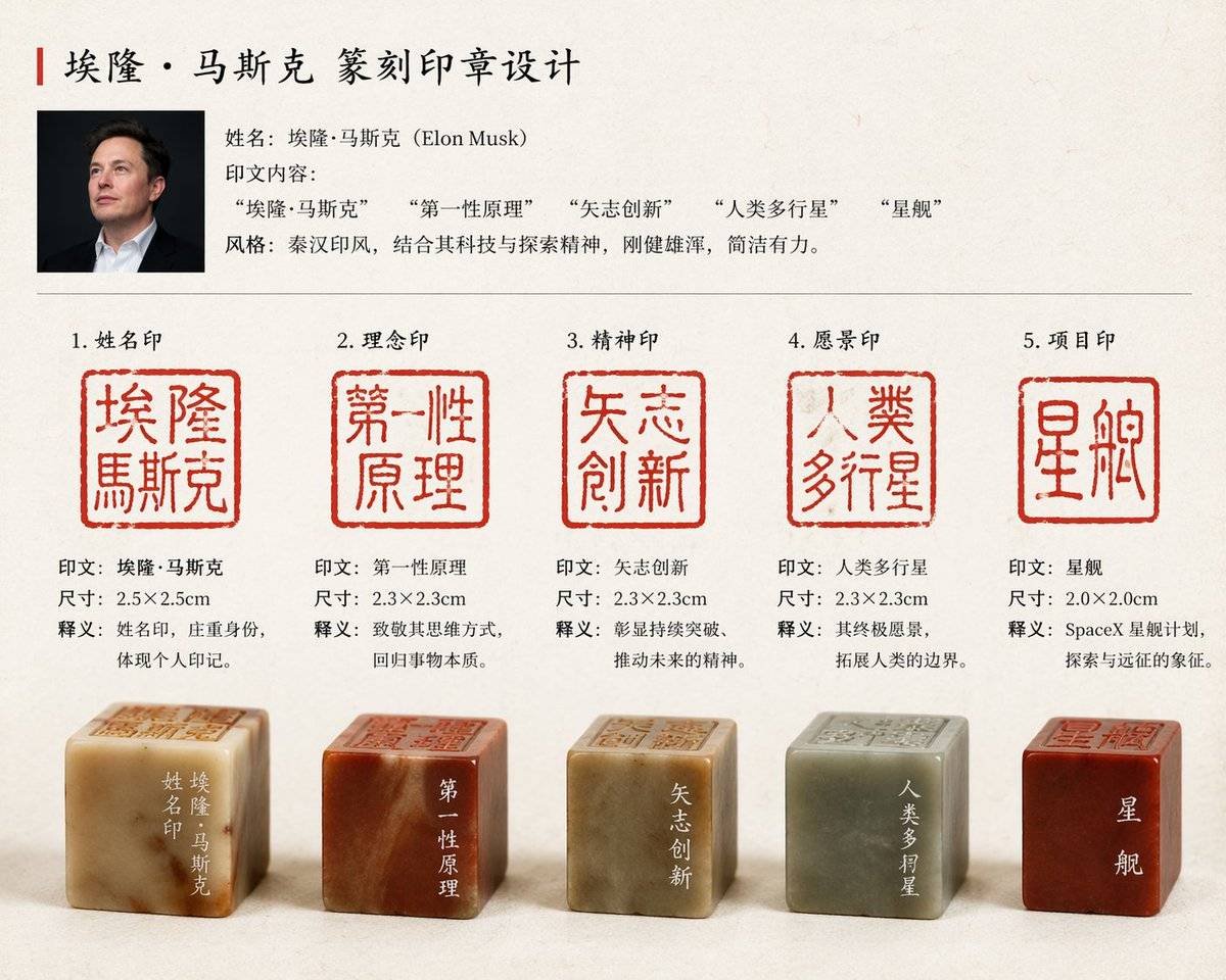 马斯克专属篆刻印章设计
